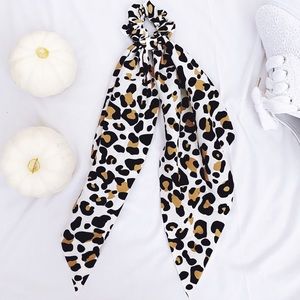 Leopard Print Hair Scrunchie with scarf Tie